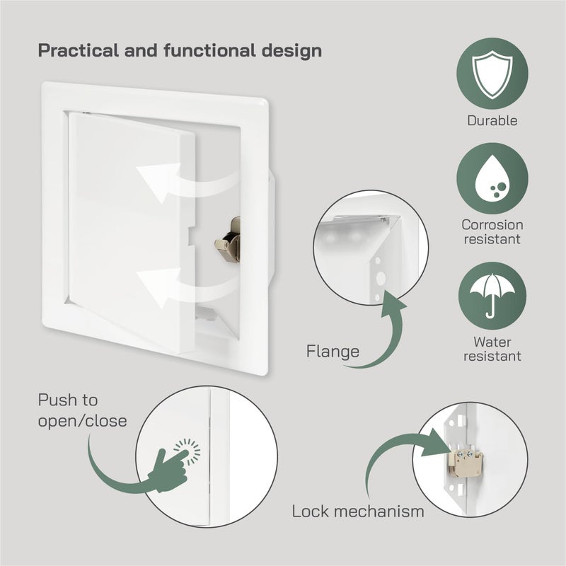 Vent Systems لوحة وصول معدنية بيضاء مقاس 6 بوصة × 6 بوصة مع وظيفة النقر - أبواب وصول سهلة - لوحة وصول للجدران، والخدمات الكهربائية والسباكة - Image 4